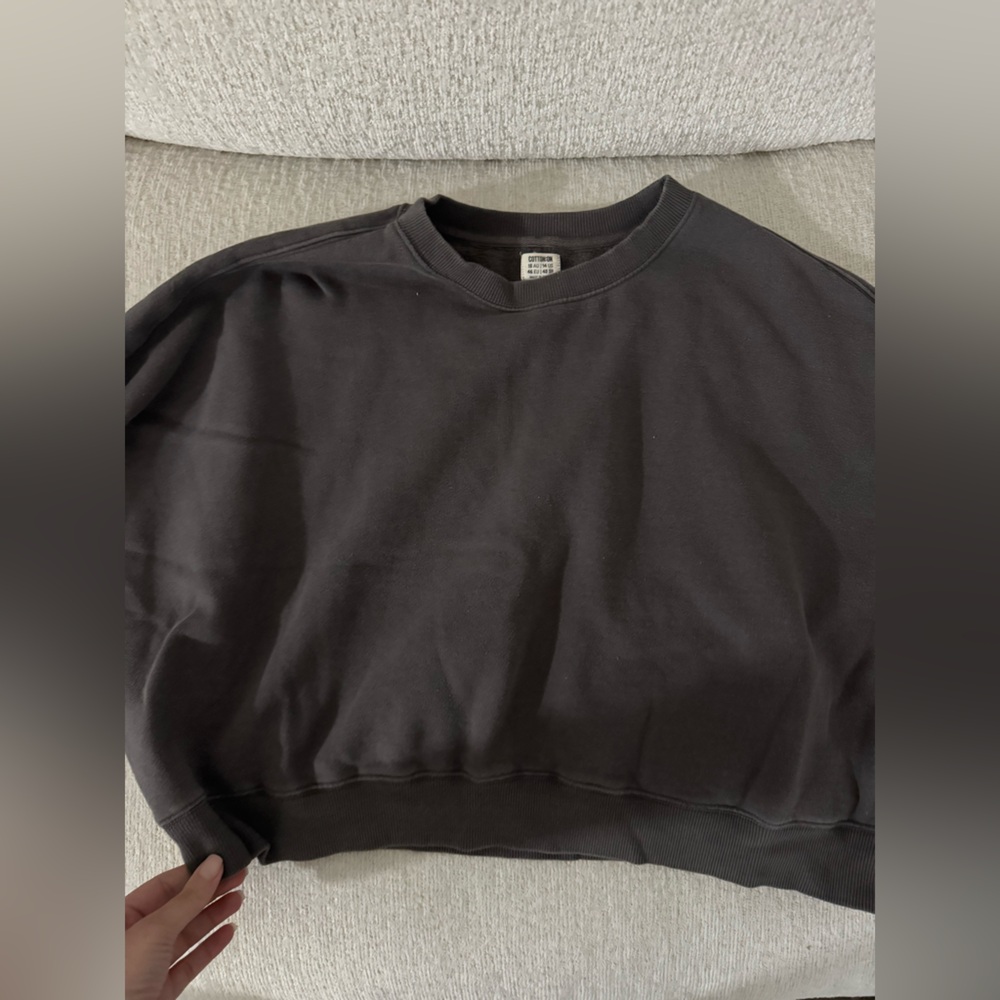 Cotton On Crop Crewneck Top- Dark Grey